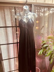 1980'-90s Black Sheer Slip Dress w/ lace detailing