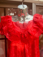 1980's Beautiful Red Ruffle Nightgown