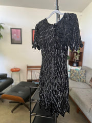 1980's Laurence Kazar NY Black Sequin Cocktail Dress