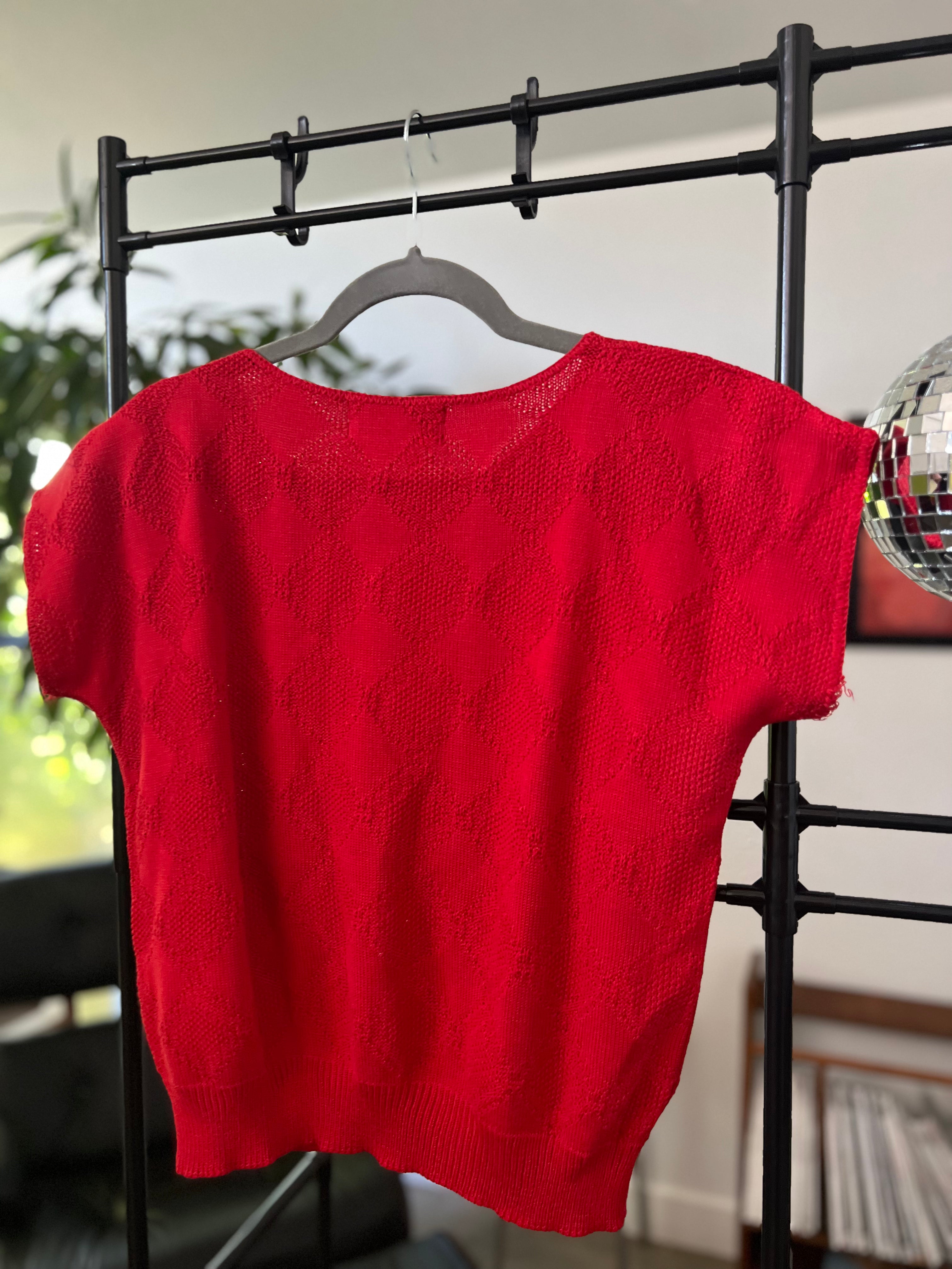 1980's Red Knit Short-sleeve Sweater