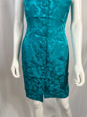 1990's Teal Button Dress, Floral Design
