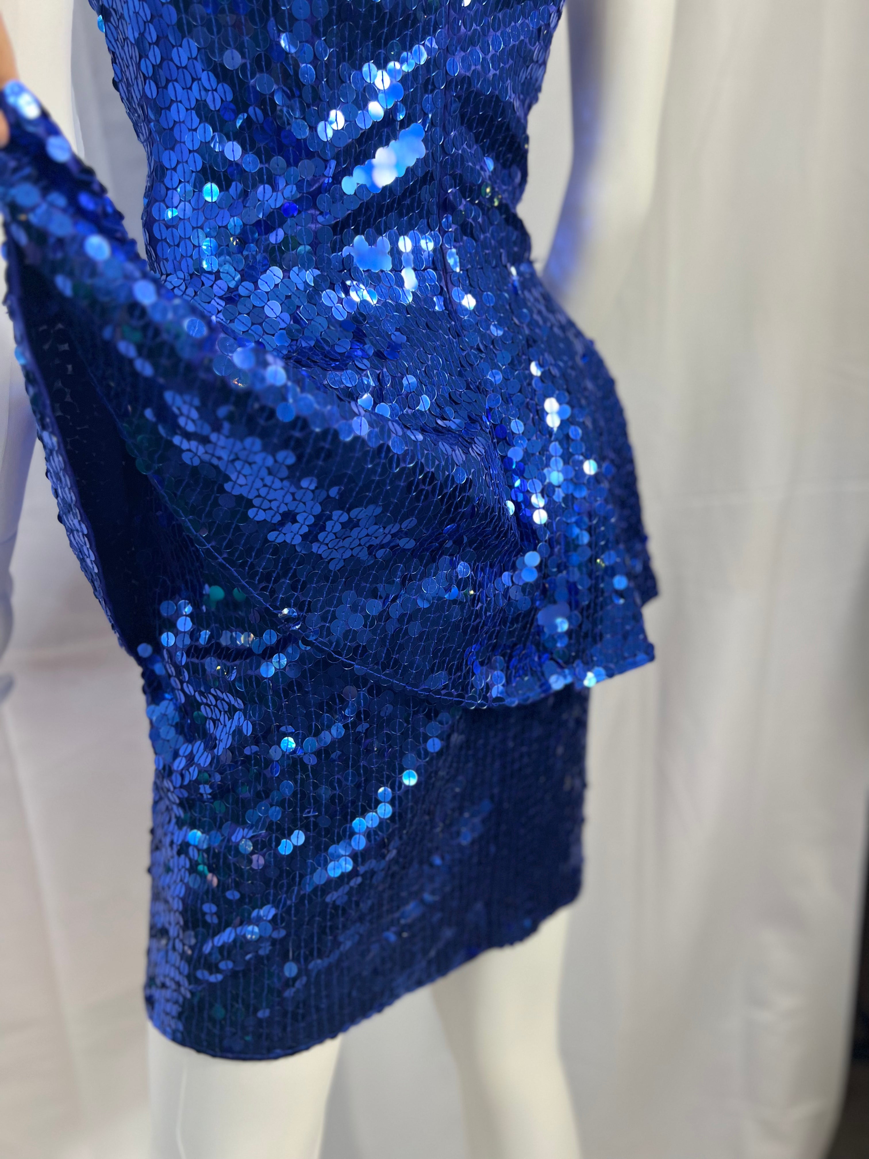 80/90's Blue Peplum Sequin Dress