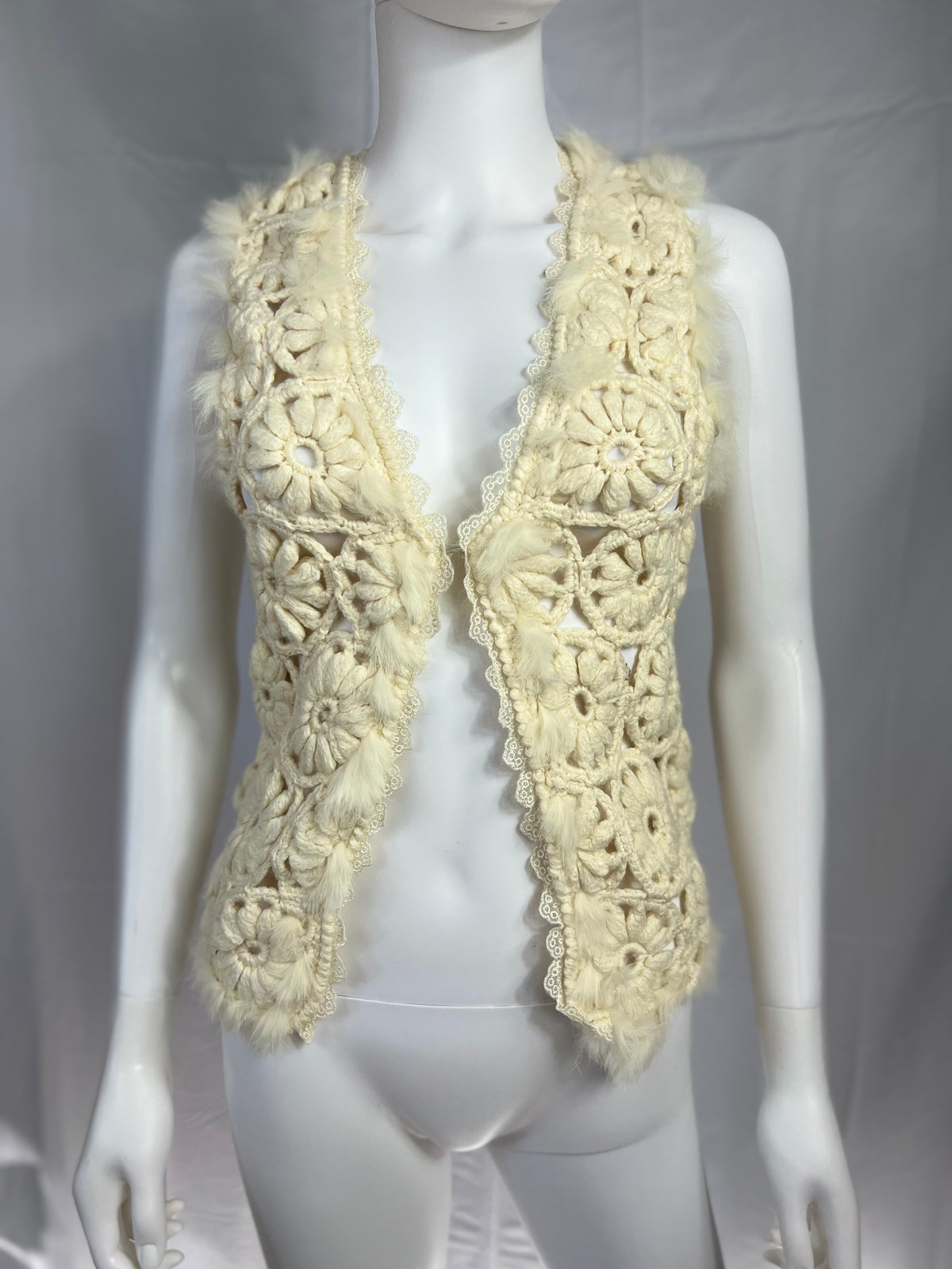 2000's Dolce Cabo, Crochet & Rabbit Fur Vest