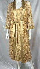 1990's Gold Lace Robe & Gold Satin Nightgown