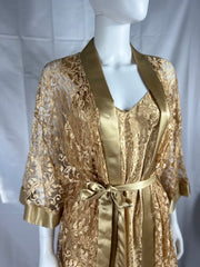 1990's Gold Lace Robe & Gold Satin Nightgown