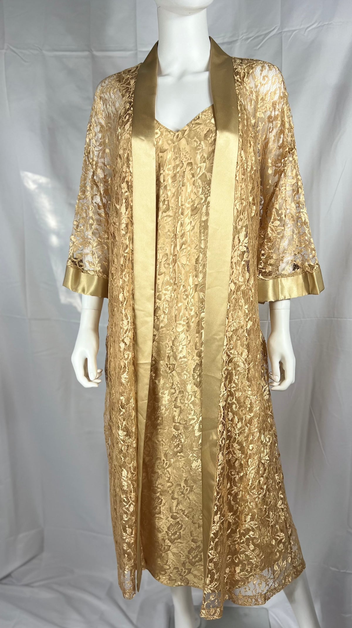 1990's Gold Lace Robe & Gold Satin Nightgown