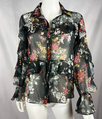 Y2K Sheer Black Floral Blouse