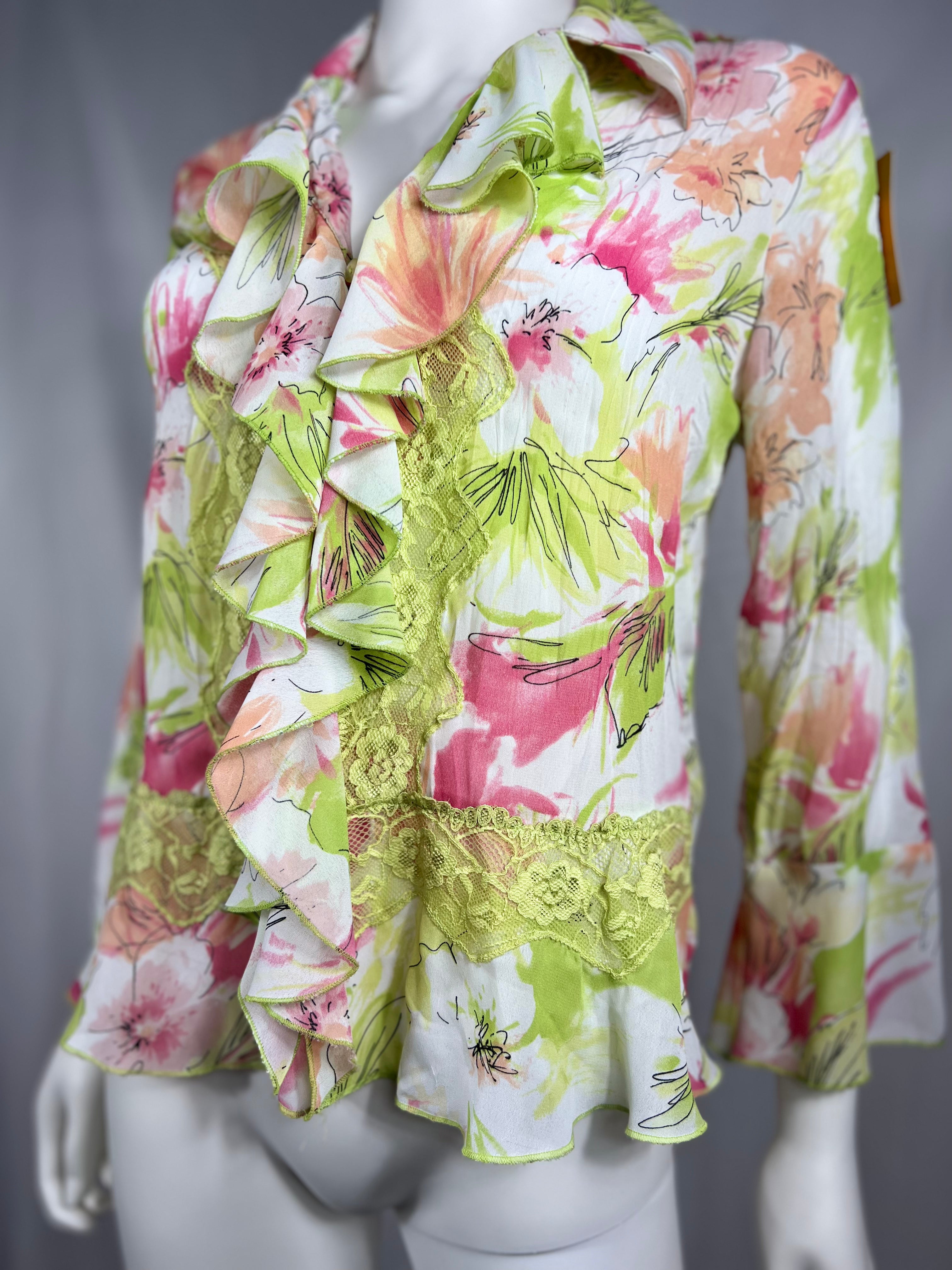 Y2K Pink/Lime Green Ruffle Blouse