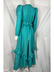 1970's Blue Ruffle Dress with Flower Appliques