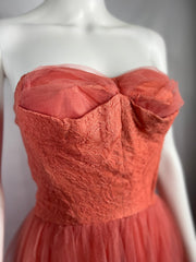 1950's Coral Pink Tulle & Lace Dress