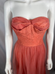 1950's Coral Pink Tulle & Lace Dress