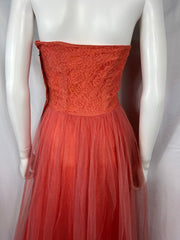 1950's Coral Pink Tulle & Lace Dress