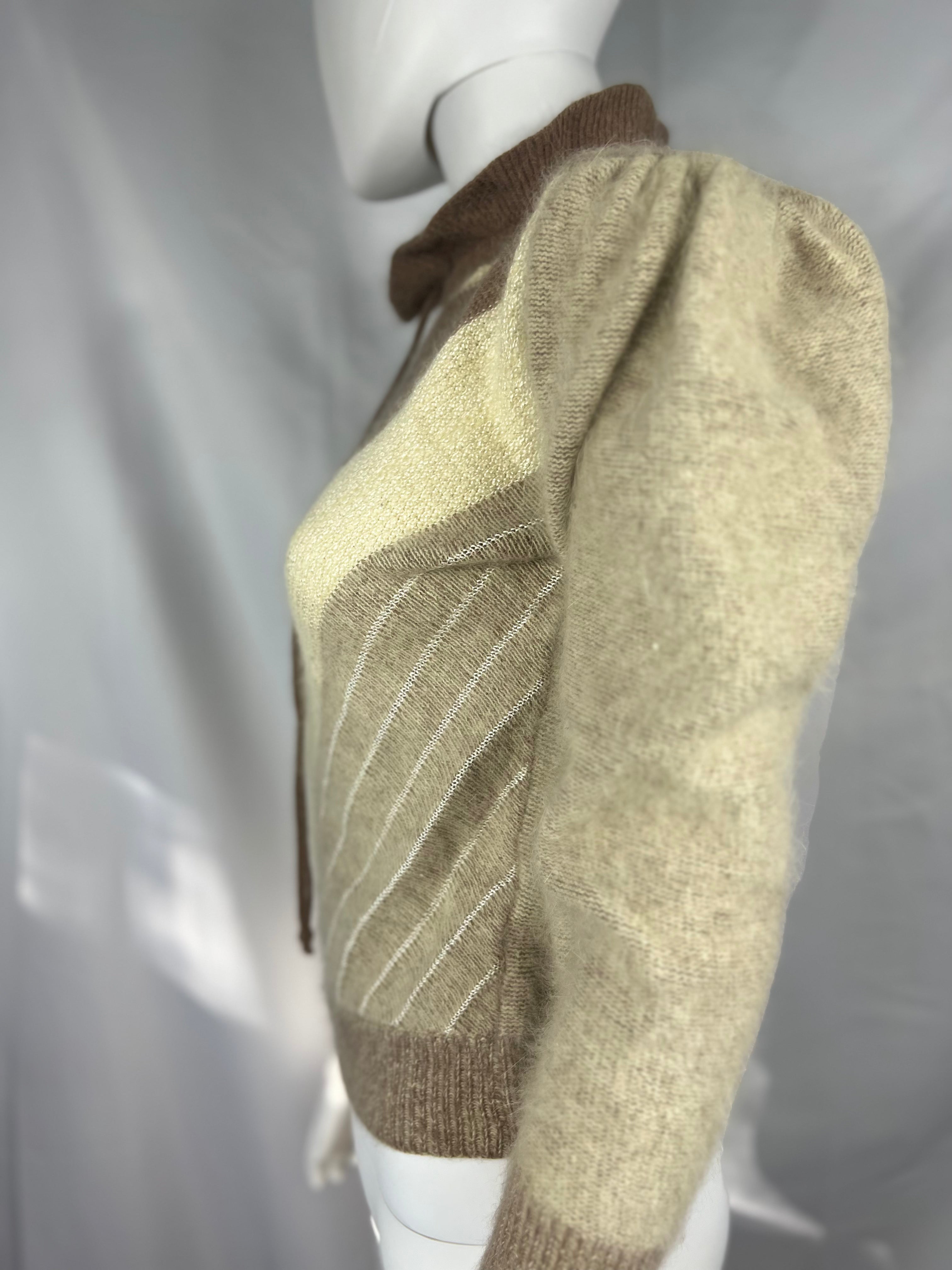 1970's Tan/Cream Angora, Horizontal Striped Sweater