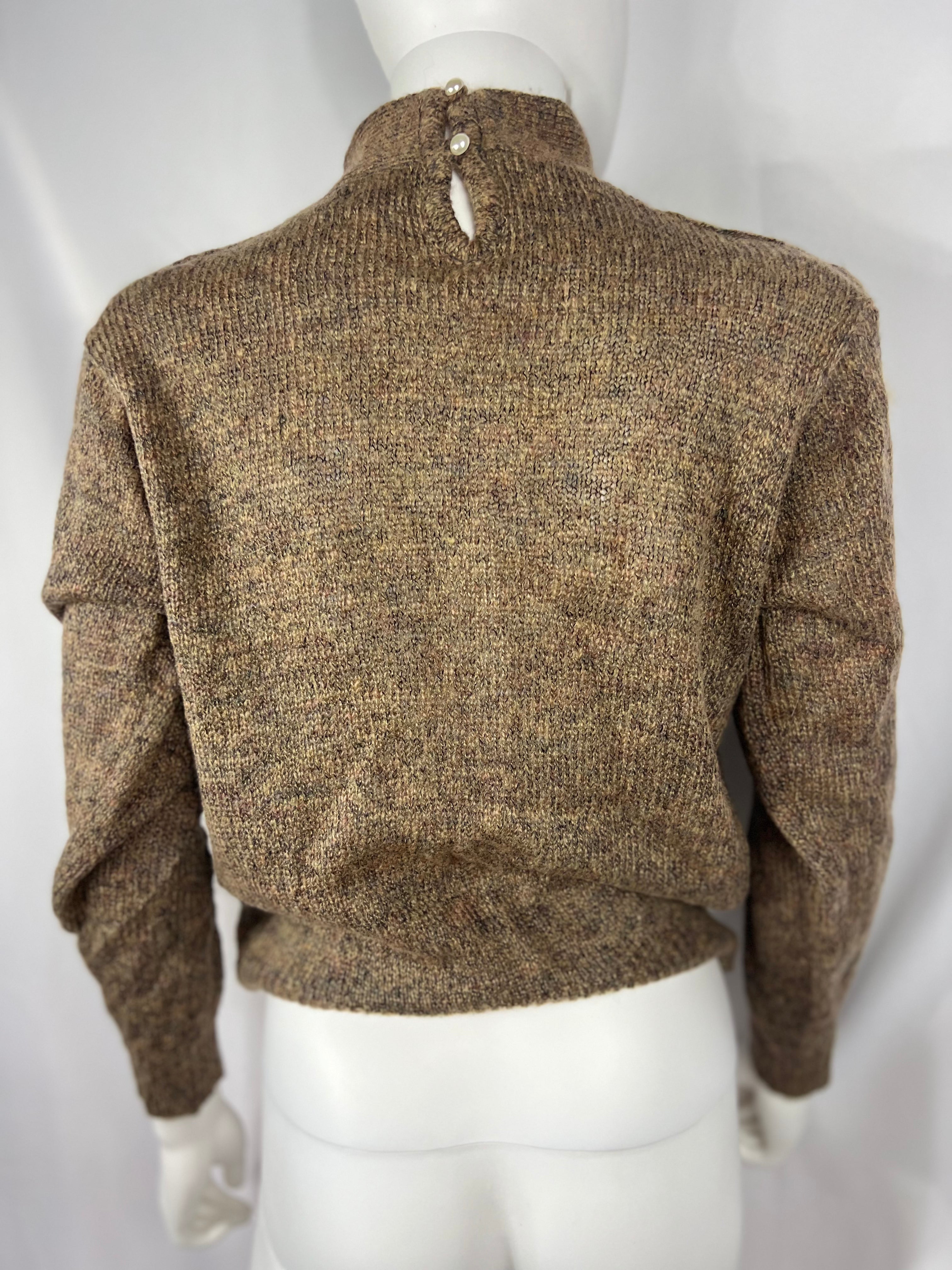 1980's Brown Sweater w/ Tribal Motif & Fur