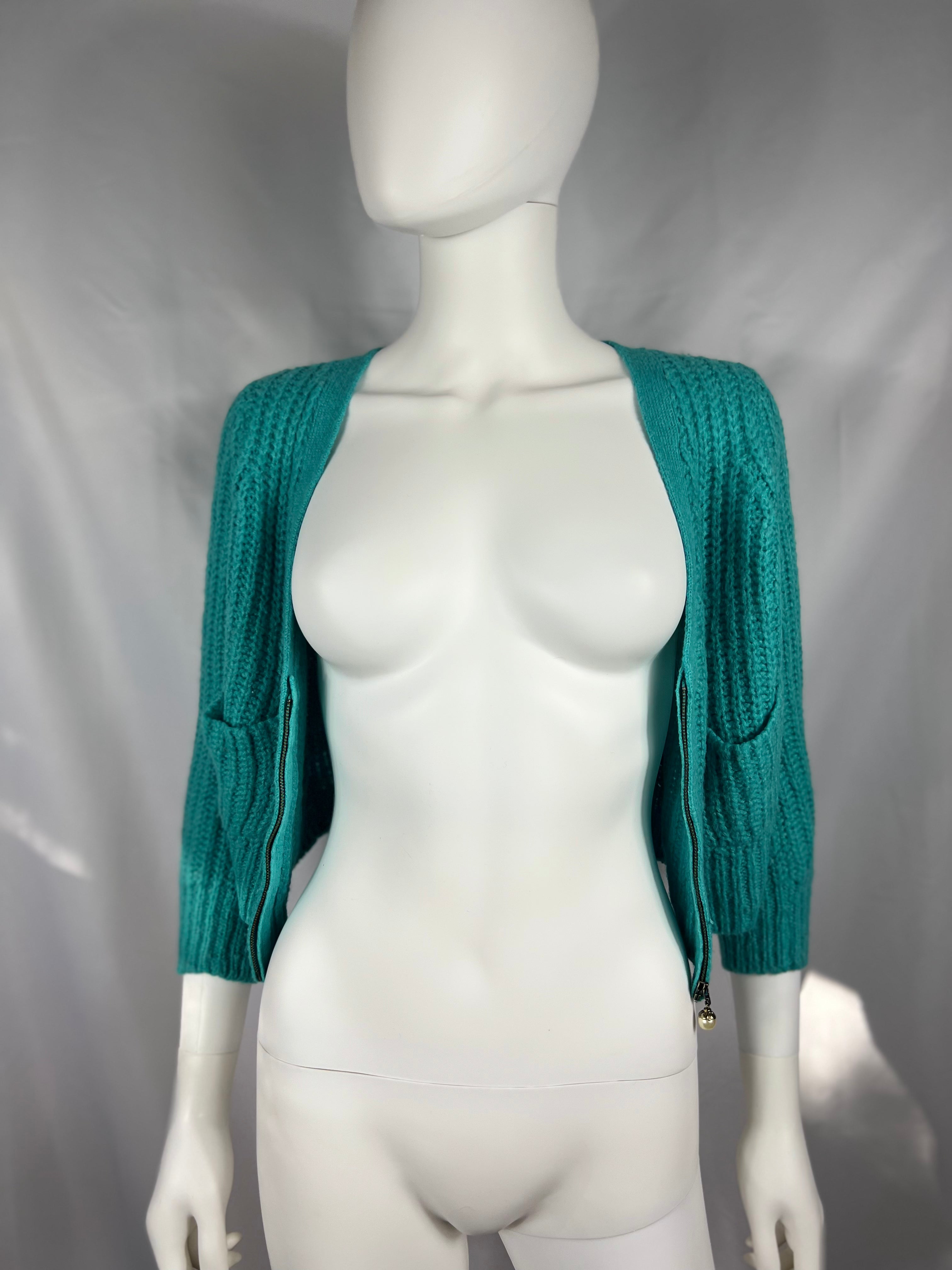 Cropped Turquoise Knit Cardigan