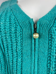 Cropped Turquoise Knit Cardigan