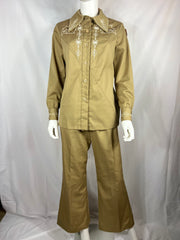 1970's Tan Western Embroidered Outfit (2-piece)