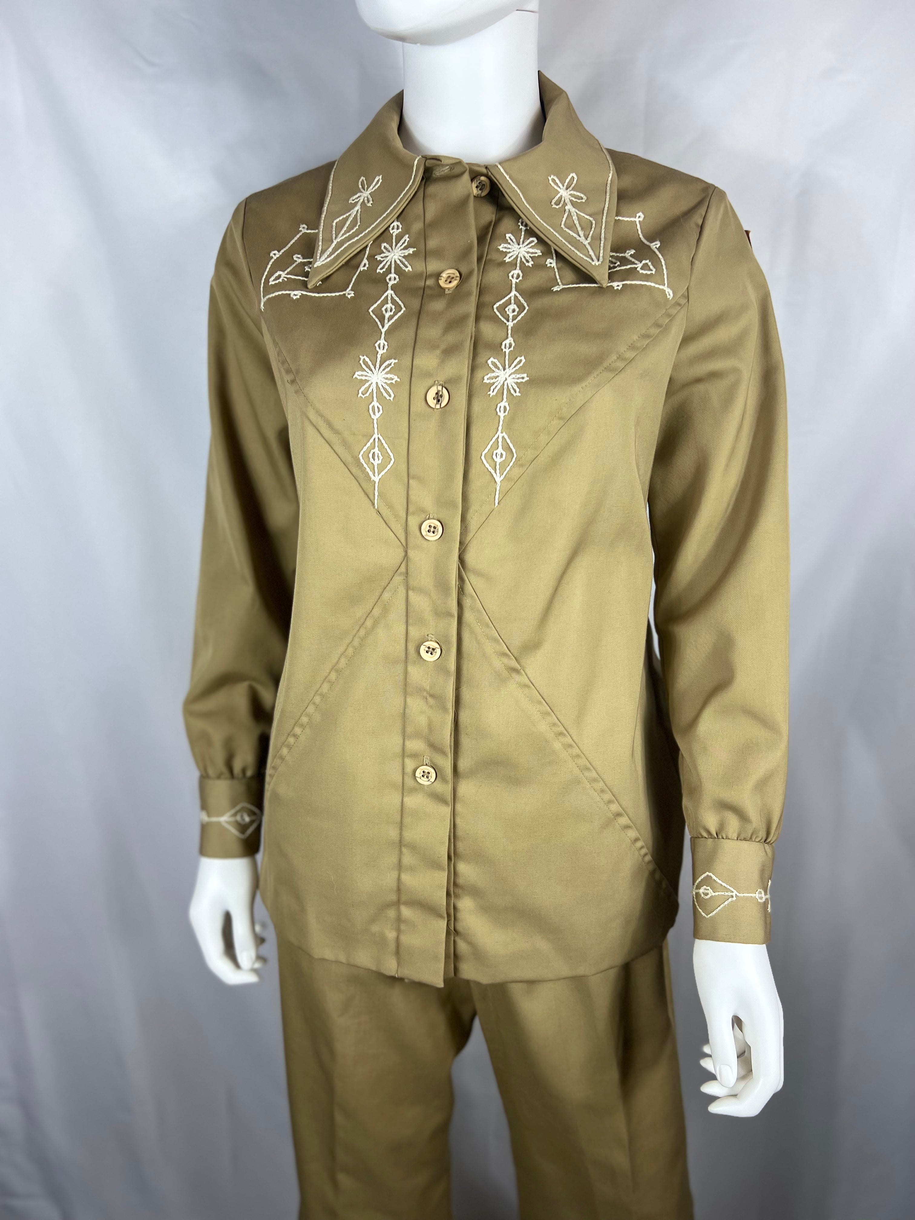 1970's Tan Western Embroidered Outfit (2-piece)