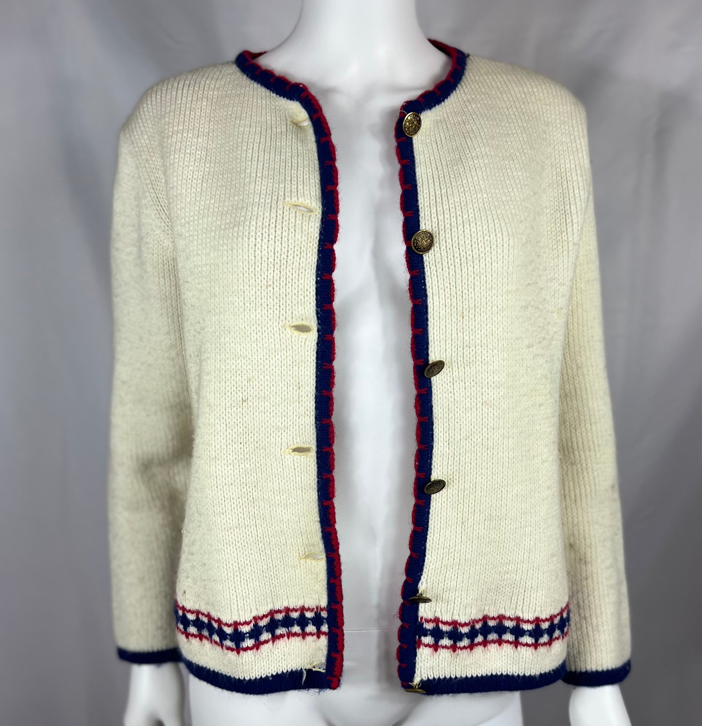 1950's Hand Knit Cardigan w/ Uniform Buttons