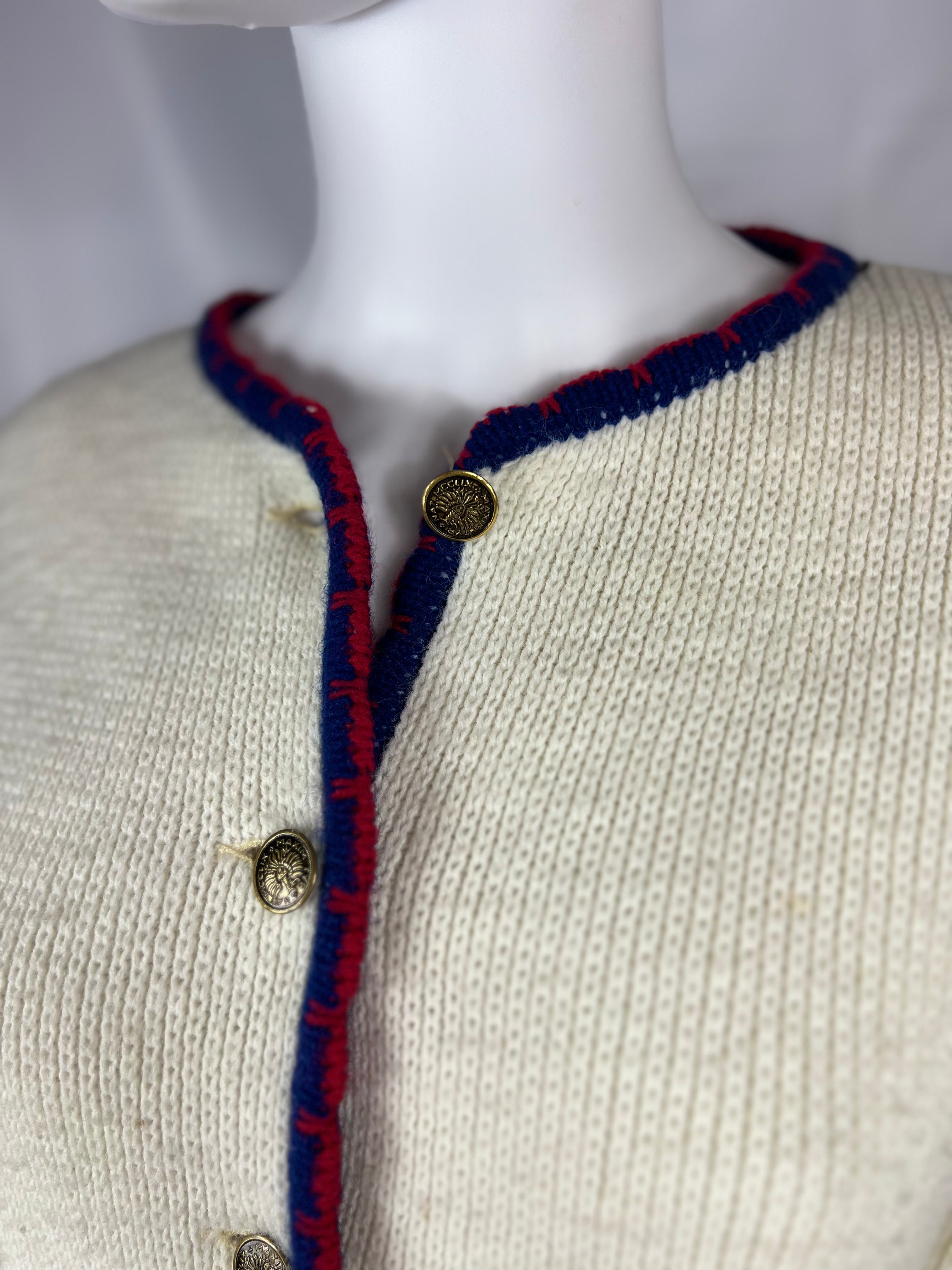 1950's Hand Knit Cardigan w/ Uniform Buttons