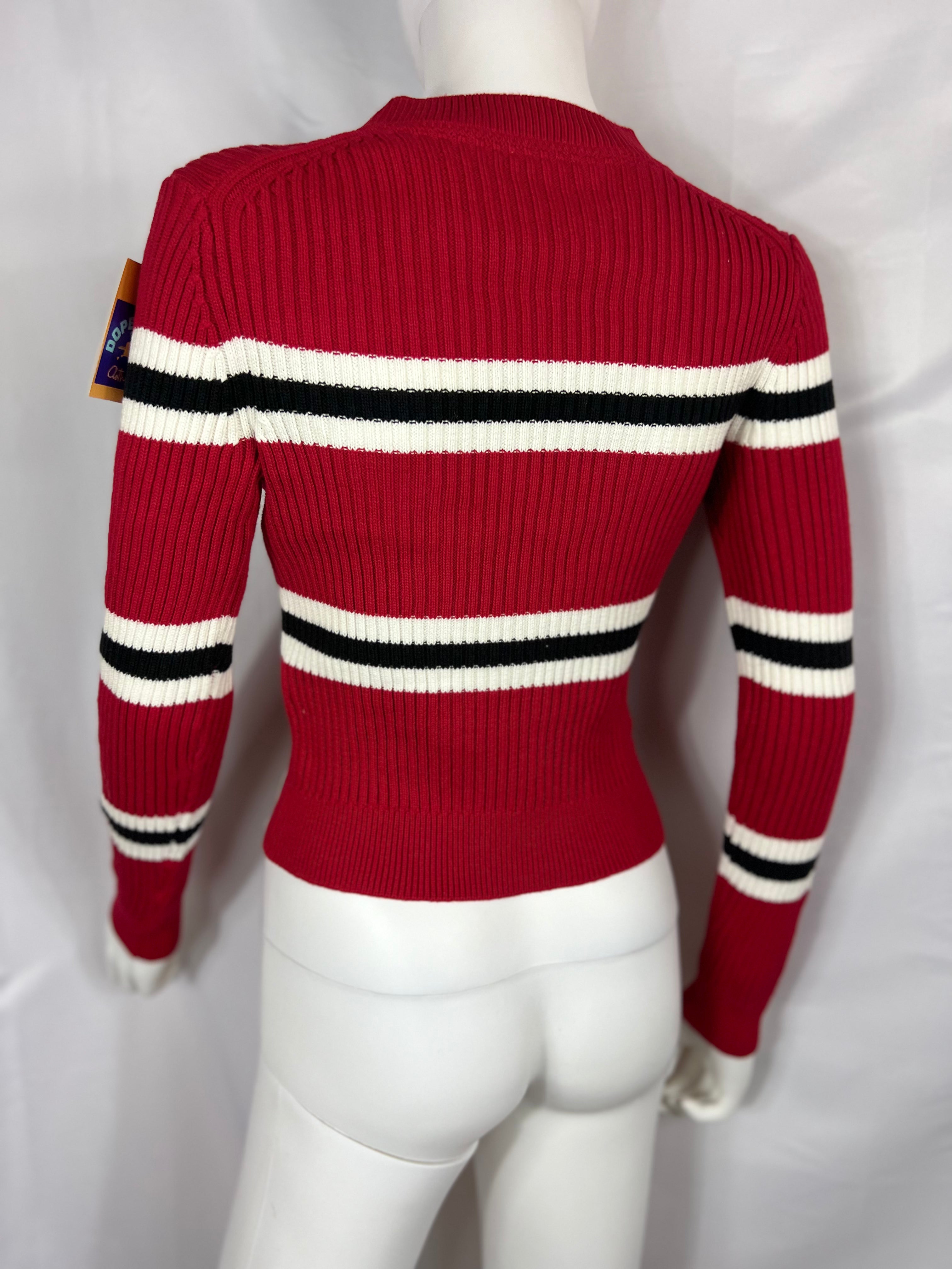 Y2K Red Ribbed Striped Sweater, NWT