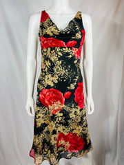1990's Black/Gold, Red Rose Dress