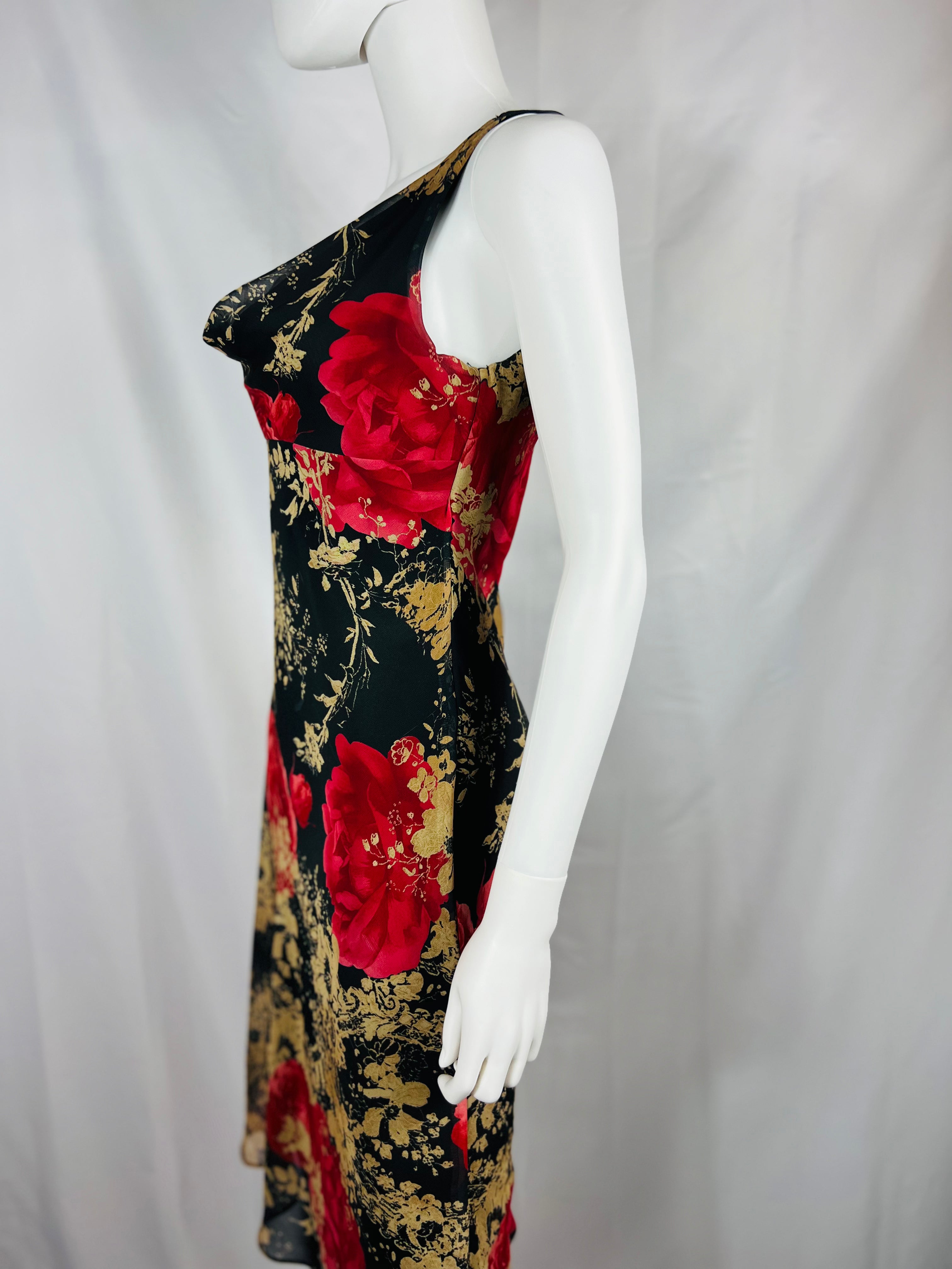 1990's Black/Gold, Red Rose Dress