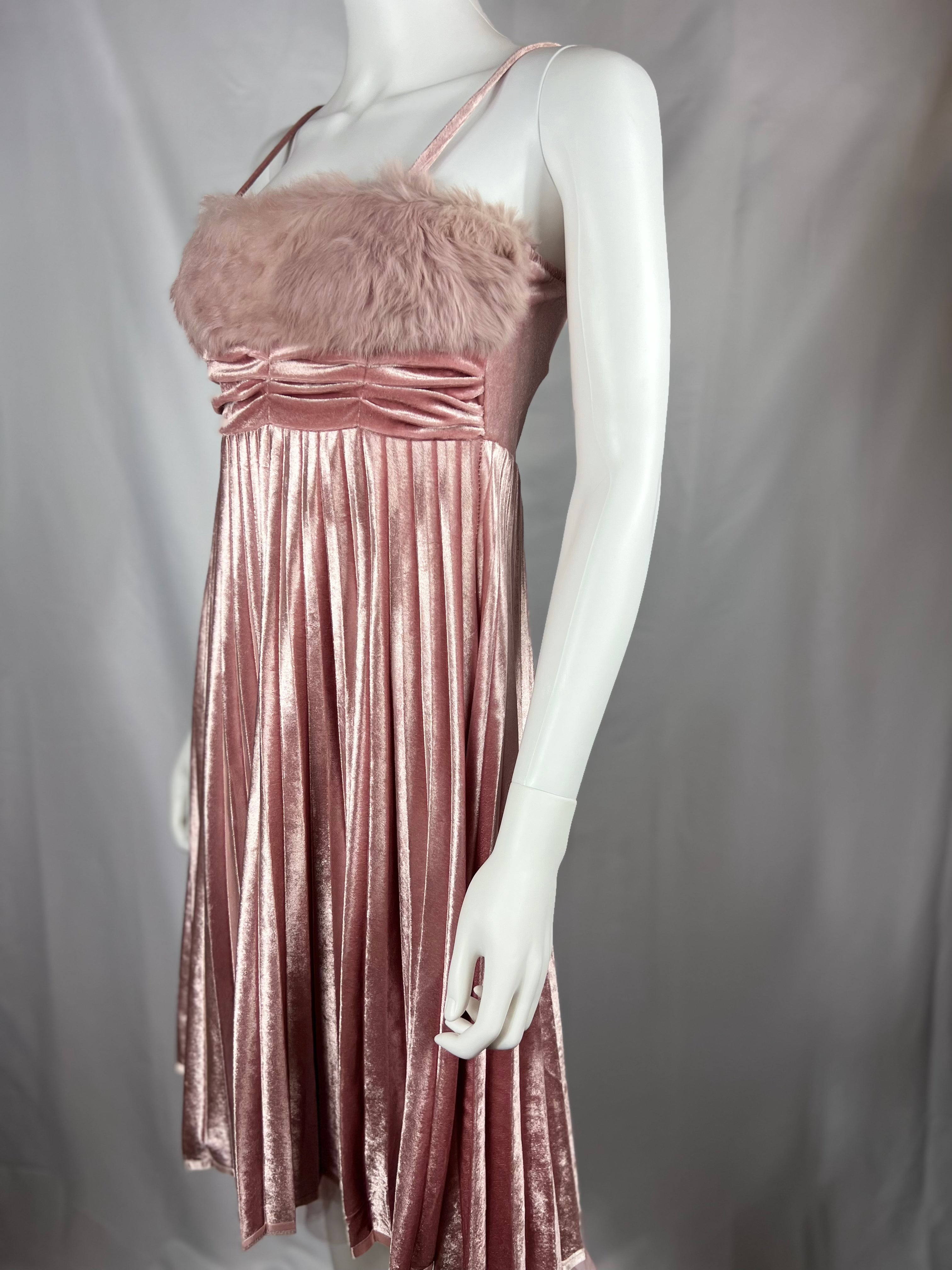 00's Pink Velvet/Fur Pleated Dress