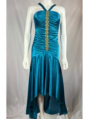 Y2K Teal Formal Halter Dress