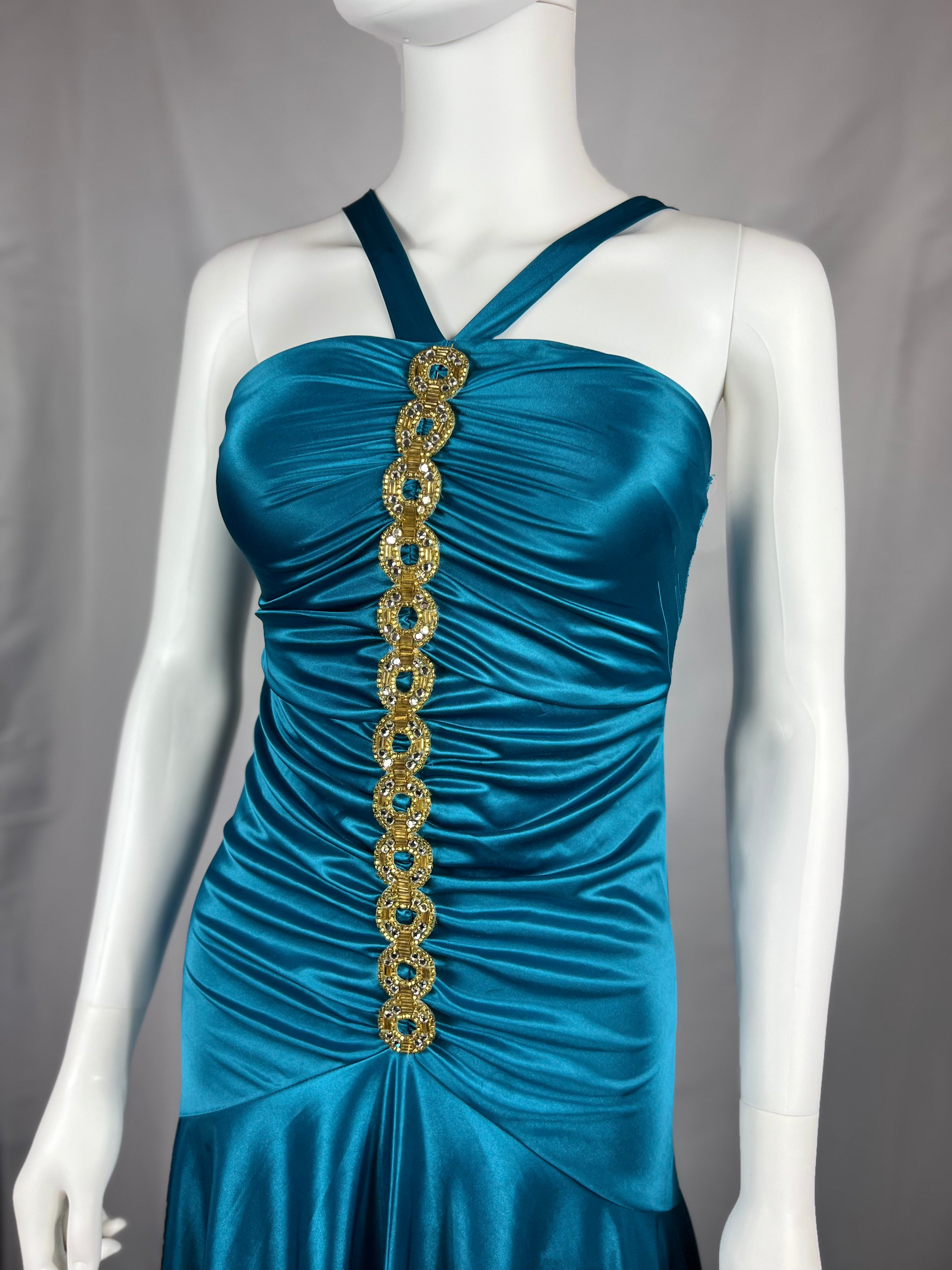 Y2K Teal Formal Halter Dress