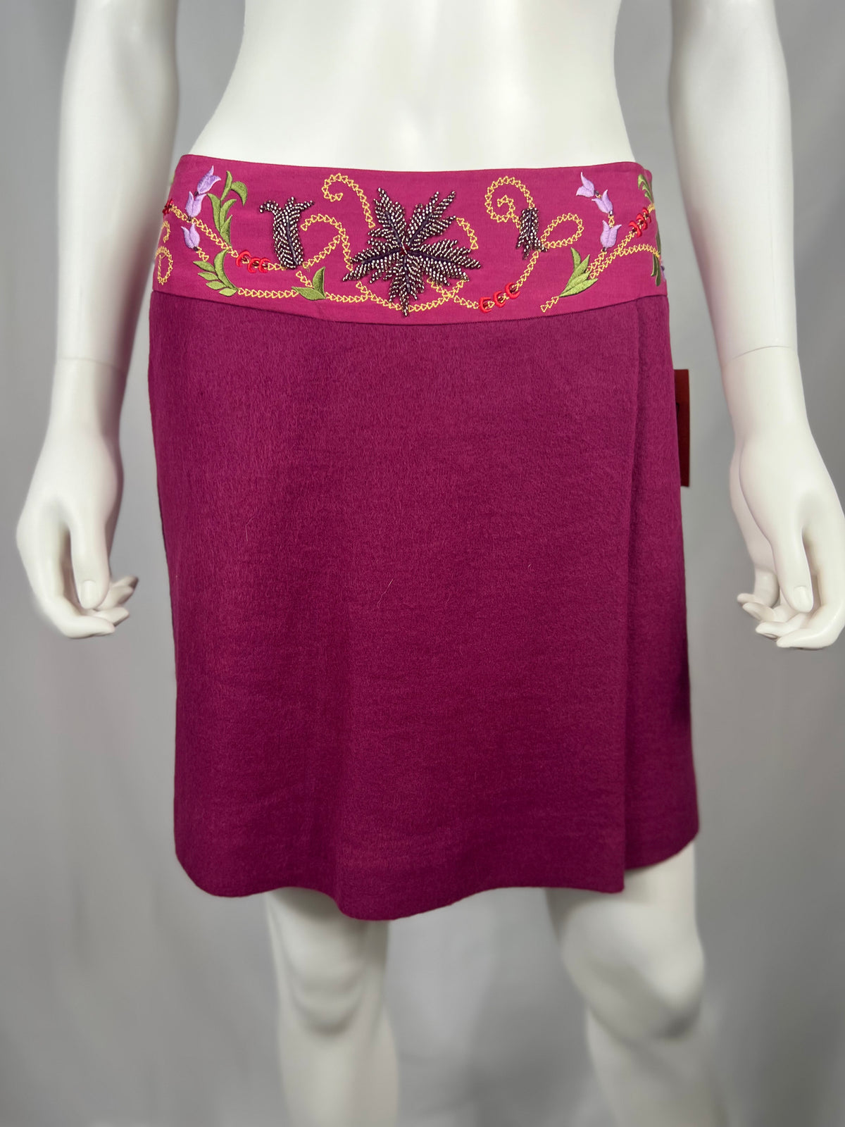 Fushia Wool Embroidered Skirt