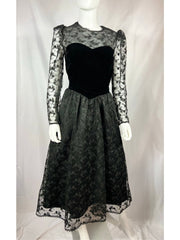 1980's Black Velvet & Lace Dress