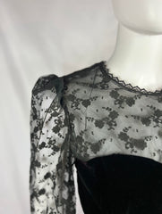 1980's Black Velvet & Lace Dress