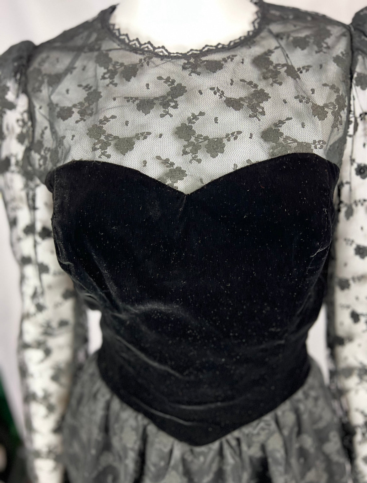 1980's Black Velvet & Lace Dress