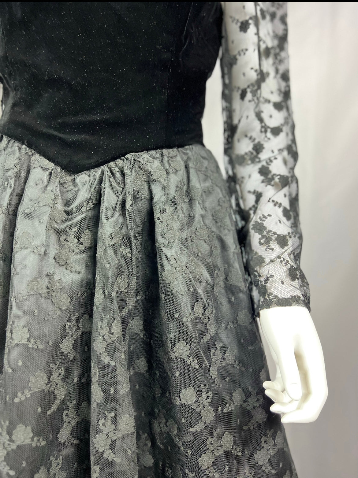 1980's Black Velvet & Lace Dress