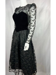 1980's Black Velvet & Lace Dress