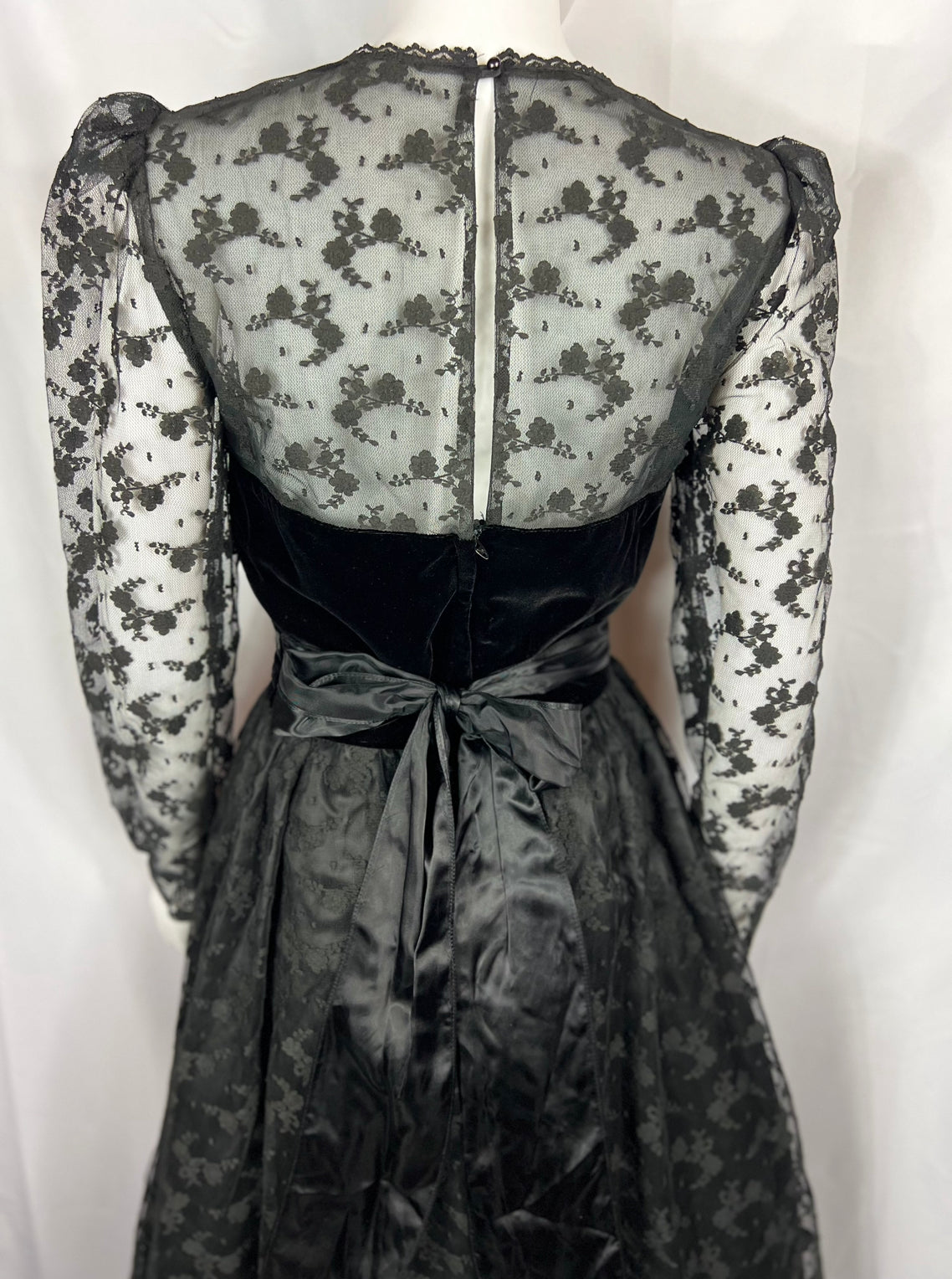 1980's Black Velvet & Lace Dress