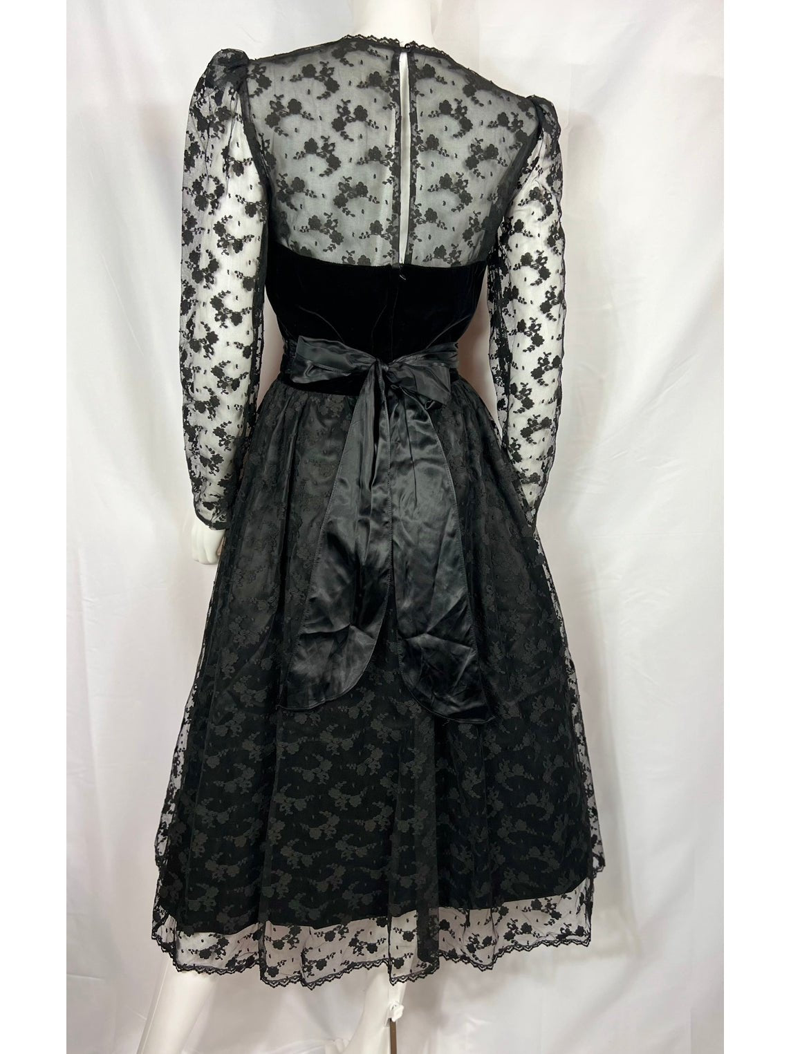 1980's Black Velvet & Lace Dress