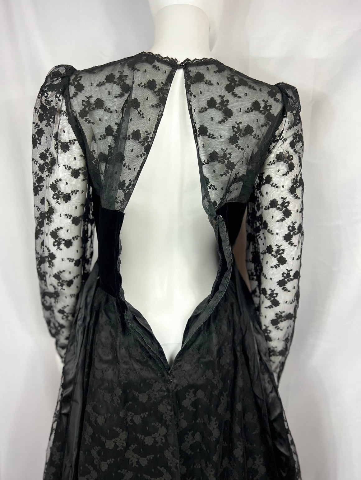 1980's Black Velvet & Lace Dress